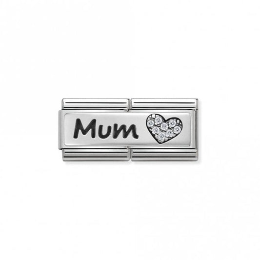 Silver and CZ Double Mum and Heart Friends & Family Charms