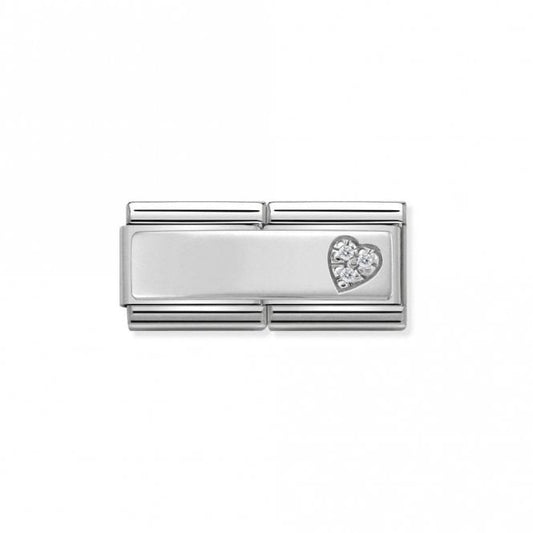 Classic Silver Double Plate Engravable Pave Heart Charms