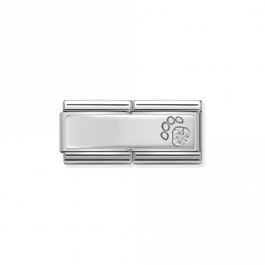 Classic Silver Double Plate Engravable Pave Paw Print Charms