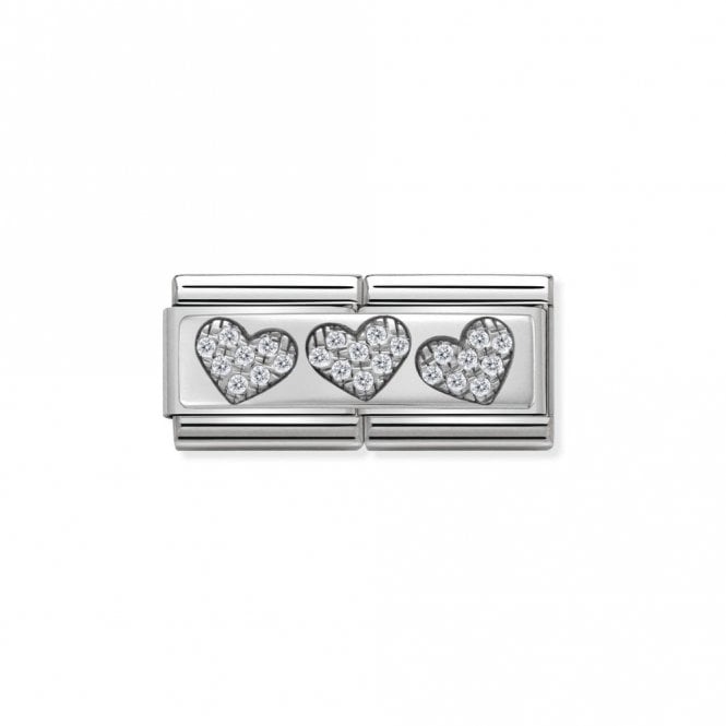 Silver and CZ Double 3 Hearts Love & Hearts Charms