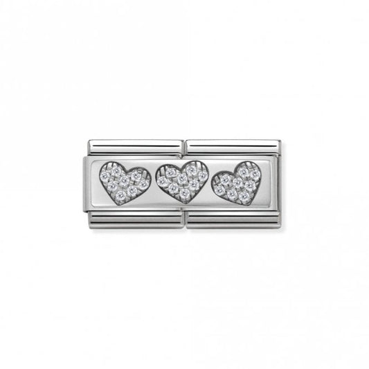 Silver and CZ Double 3 Hearts Love & Hearts Charms