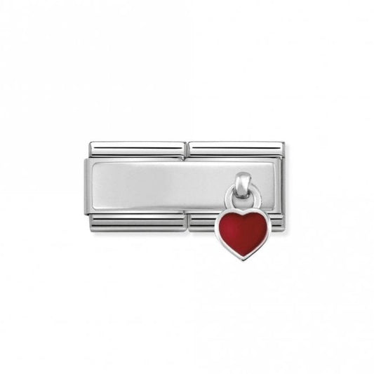 Classic Silver Engravable Double Plate Red Enamel Heart Hanging Pendant Charms