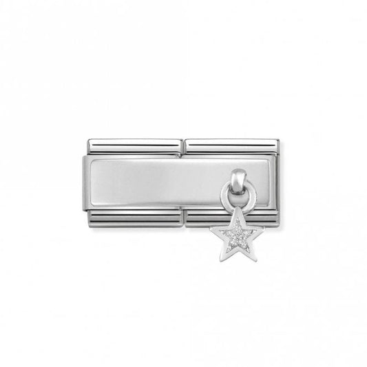 Classic Silver Engravable Double Plate Glittery Enamel Star Hanging Charm