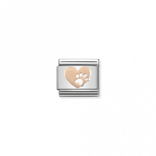 Classic Rose Gold Paw Print with Heart Animal Charms