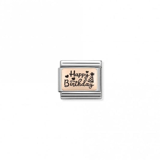 Classic Rose Gold Happy Birthday in Italics Birthday & Birthstones Charms