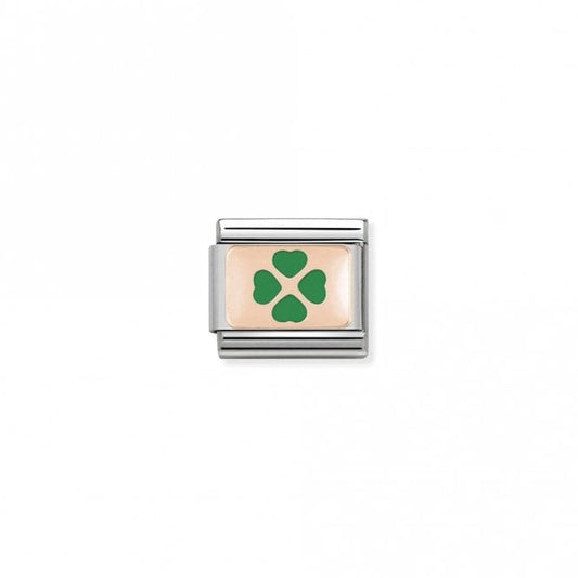 Classic Rose Gold Green Four-Leaf Clover Good Luck Charms