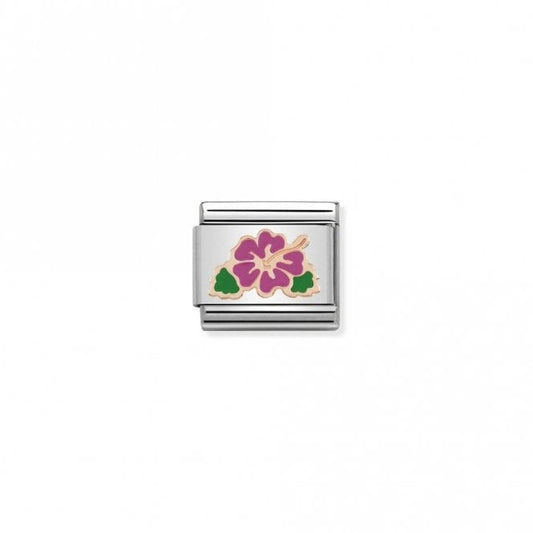 Nomination Classic Rose Gold Fuchsia Pink Ibiscus Flowers & Nature Charm