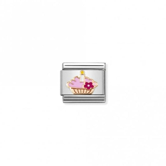 Classic Rose Gold Cupcake with Candle Birthday & Birthstones Charms