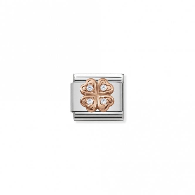 Classic Rose Gold CZ Four Leaf Clover Good Luck Charms