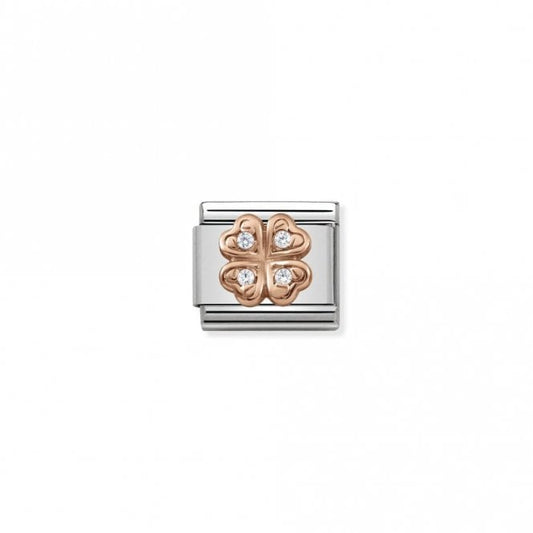 Classic Rose Gold CZ Four-Leaf Clover Good Luck Charms