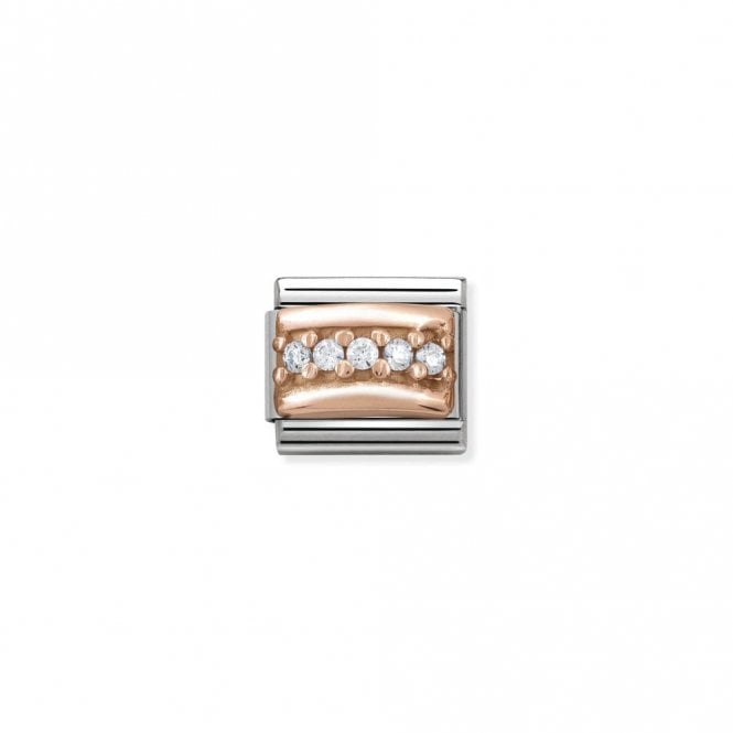 Classic Rose Gold CZ Pave White Strip Sparkly Charms