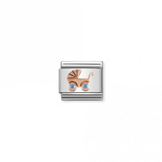 Classic Rose Gold CZ Light Blue Baby Carrier Friends & Family Charms