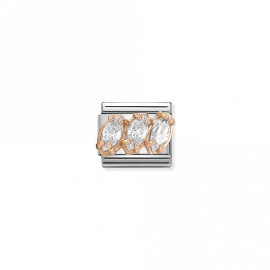 Classic Rose Gold CZ Rich White Tryptich Sparkly Charms