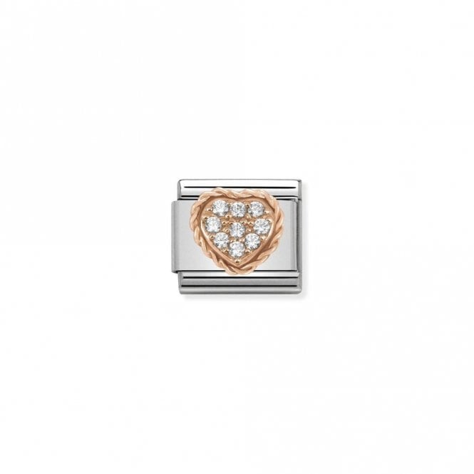 Classic Rose Gold CZ Pave Heart with White Love & Hearts Charms
