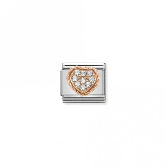 Classic Rose Gold CZ Pave Heart with White Love & Hearts Charms