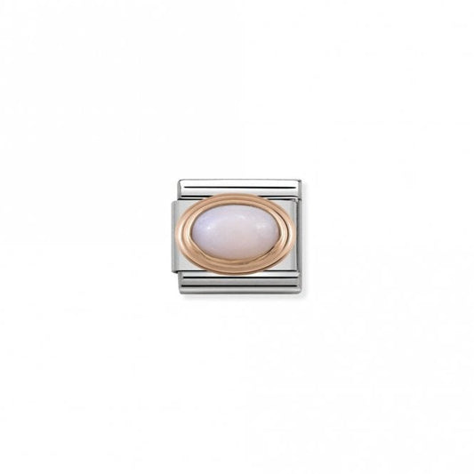 Classic Rose Gold Oval Pink Opal Stone Sparkly Charms