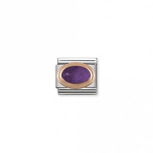 Classic Rose Gold Oval Amethyst Stone Sparkly Charms