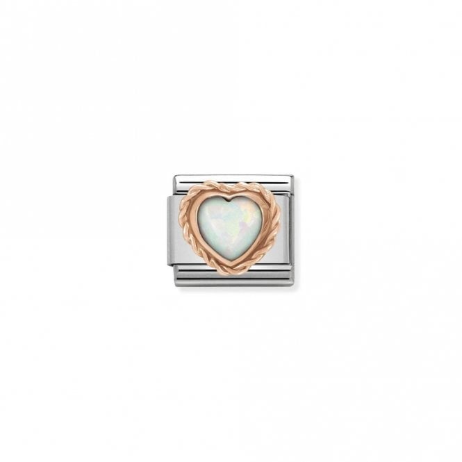 Classic Rose Gold Rich White Opal Heart Love & Hearts Charms