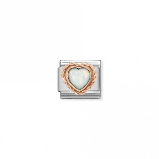 Classic Rose Gold Rich White Opal Heart Love & Hearts Charms