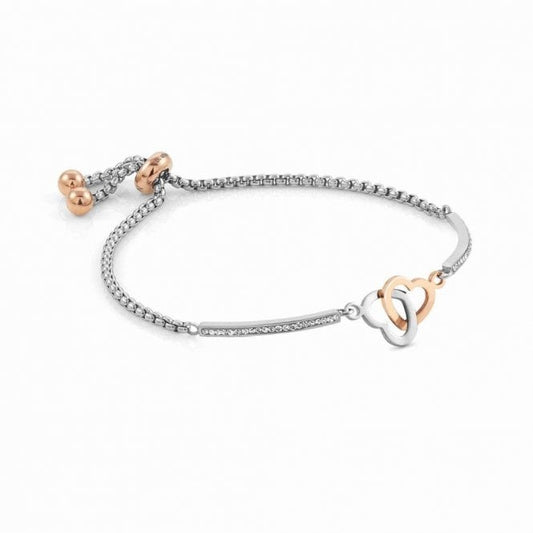 Milleluci Interlocking Hearts Bracelet in Silver with CZ Pave and Rose Gold