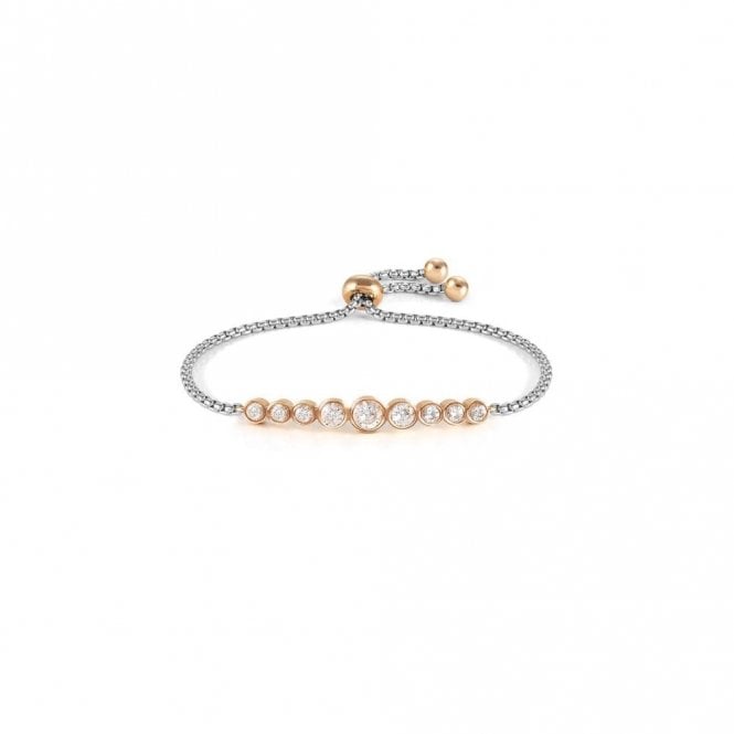 Milleluci Silver & Rose Gold White Circle Crystals Bracelet