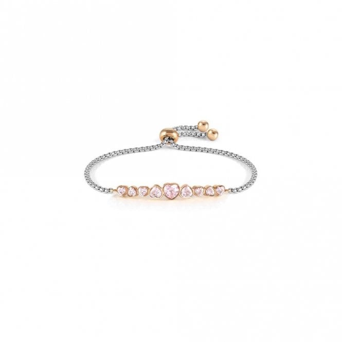 Milleluci Silver & Rose Gold Pink Heart Crystals Bracelet