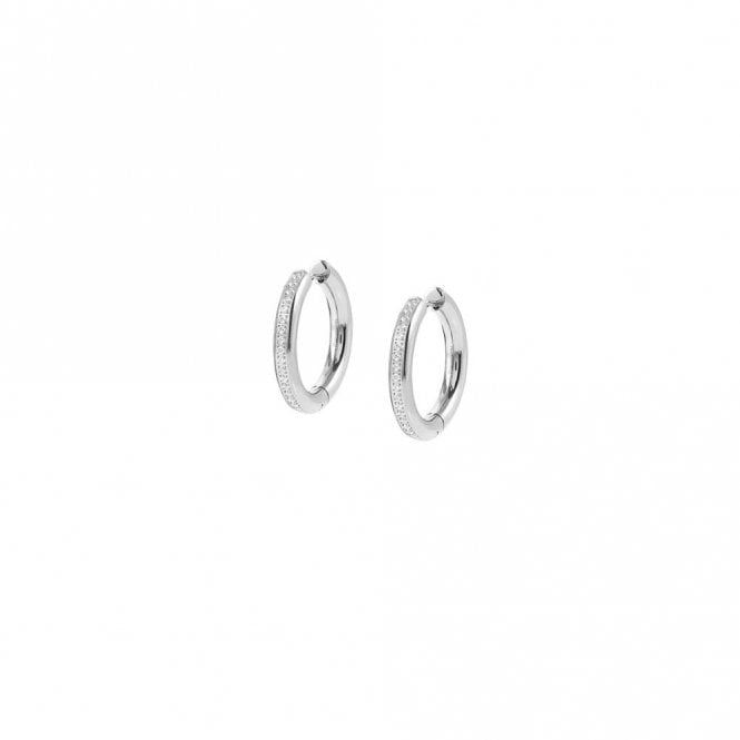 Unconditionally Silver Steel & CZ Huggie Hoop Earrings