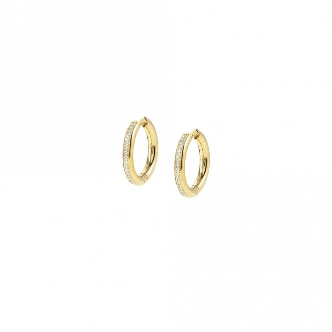 Unconditionally Gold Steel & CZ Huggie Hoop Earrings