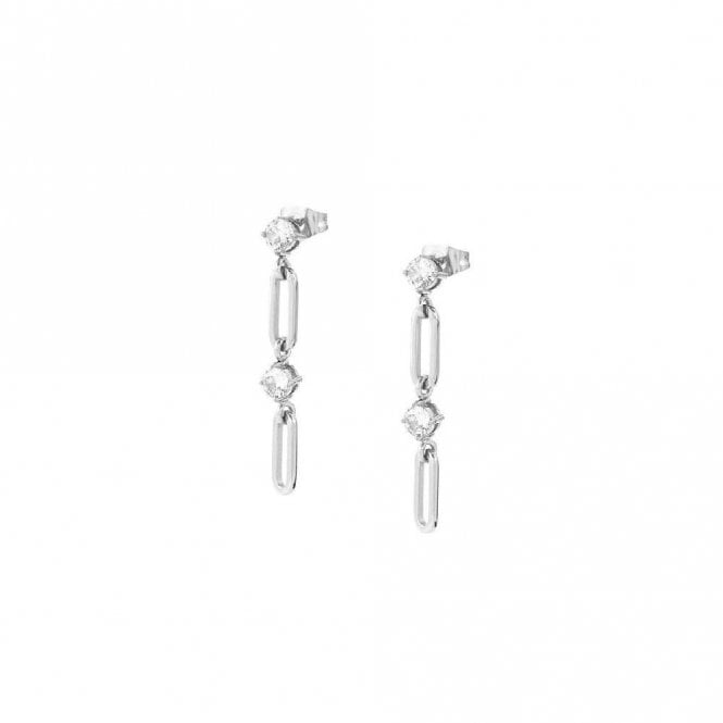 Chains Of Style Drop Earrings in Silver Steel and CZ