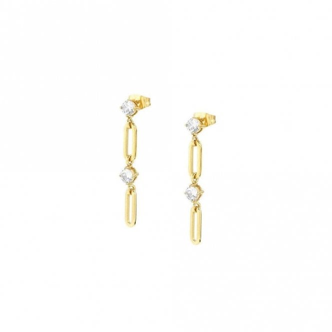 Chains Of Style Drop Earrings in Gold Steel and CZ