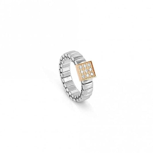 XTE Life Steel & CZ Rose Gold Square Ring, XSmall