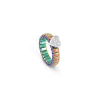XTE Life Steel & CZ Multicoloured Heart Ring, XSmall