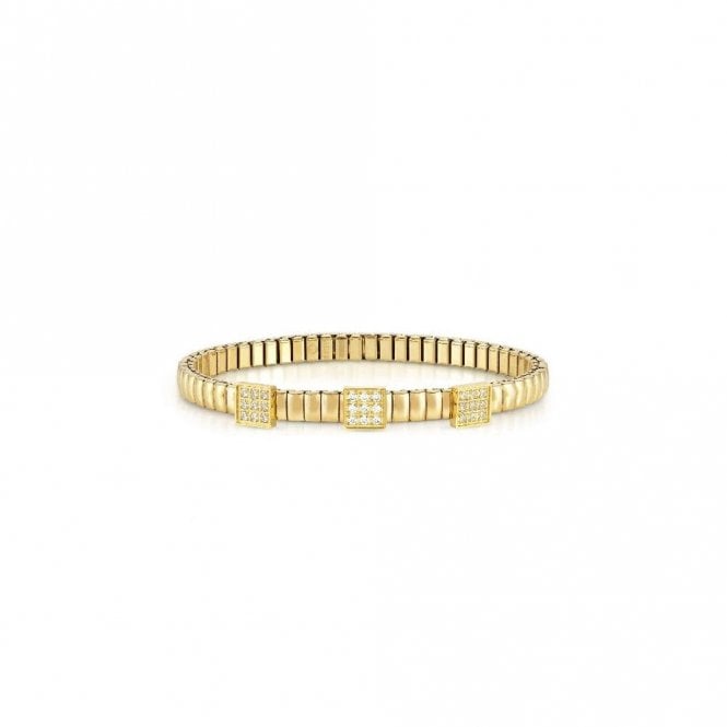 XTE Life Steel & CZ Yellow Gold Pave Square Bracelet, 18cm