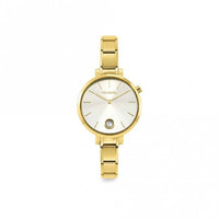 Time Round Silver Glitter Dial & Gold Charm Bracelet Watch with CZ