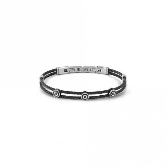 Sea Lover Black Cable Bracelet in Black PVD Steel with CZ