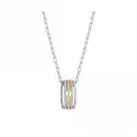 Lovelight Silver and Oval Rainbow CZ Pendant Necklace