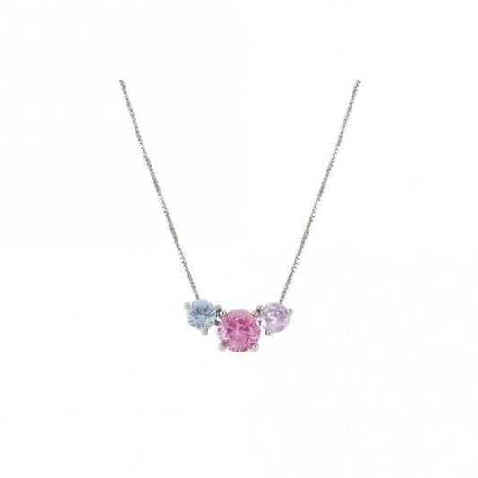 Colour Wave Necklace in Silver and Round Multicoloured CZ
