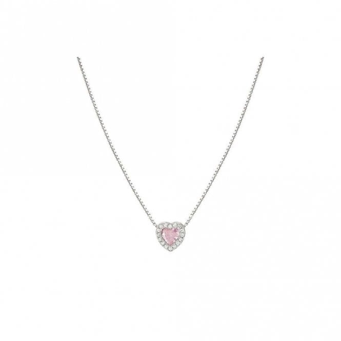 All My Love Silver & Pink CZ Heart Pendant Necklace