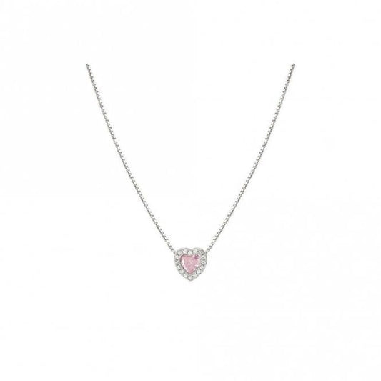 All My Love Silver & Pink CZ Heart Pendant Necklace