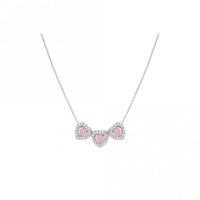 All My Love Silver & Triple Pink CZ Heart Pendant Necklace