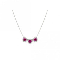 All My Love Silver & Triple Red CZ Heart Pendant Necklace