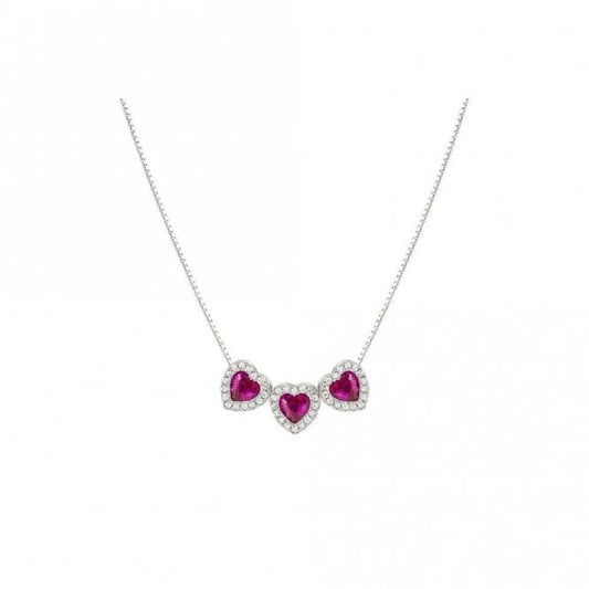 All My Love Silver & Triple Red CZ Heart Pendant Necklace