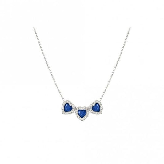 All My Love Silver & Triple Blue CZ Heart Pendant Necklace