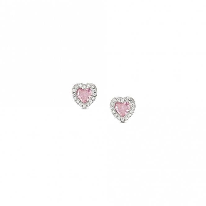 All My Love Silver & Pink CZ Heart Earrings