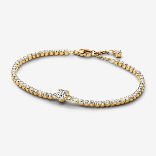 Gold Sparkling Heart Tennis Bracelet, 18cm