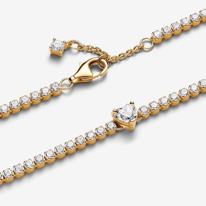 Gold Sparkling Heart Tennis Bracelet, 20cm