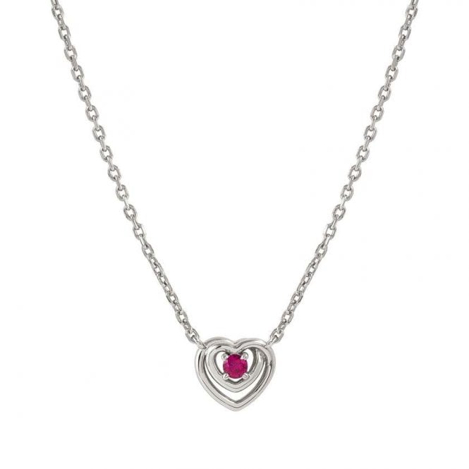 Cosmic Love Heart Necklace in Silver with Red CZ
