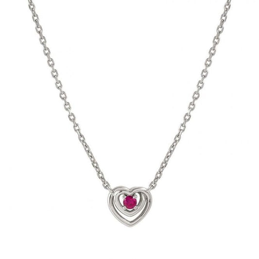 Cosmic Love Heart Necklace in Silver with Red CZ