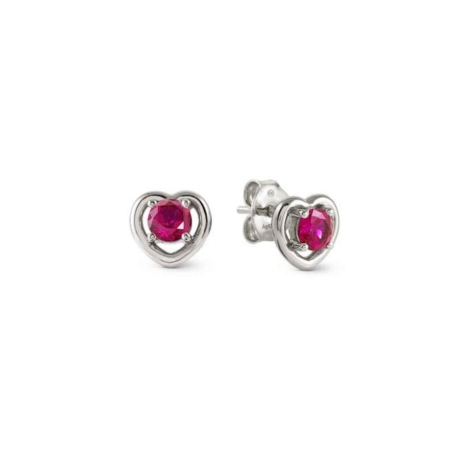 Cosmic Love Heart Earrings in Silver with Red CZ