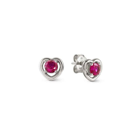 Cosmic Love Heart Earrings in Silver with Red CZ